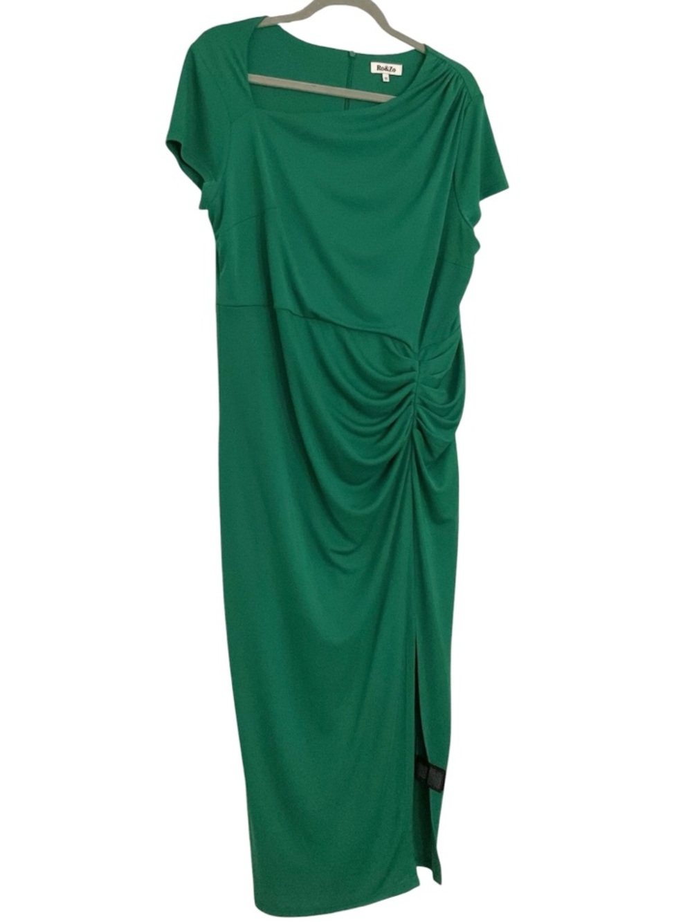 Ro & Zo Emerald Green Dress w/ Asymmetrical Neckline and Front Ruching Size 18 - Picture 2 of 7
